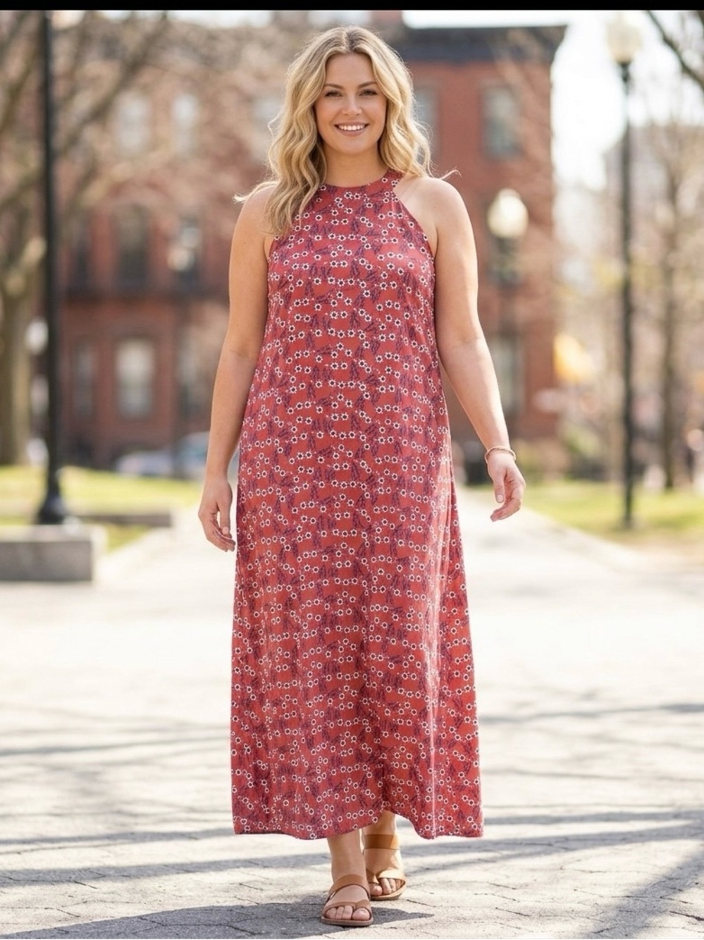 NEW ALLEGRA MASETTI FIREZE Women’s Red Floral Long Midi Maxi Dress Size L Italy